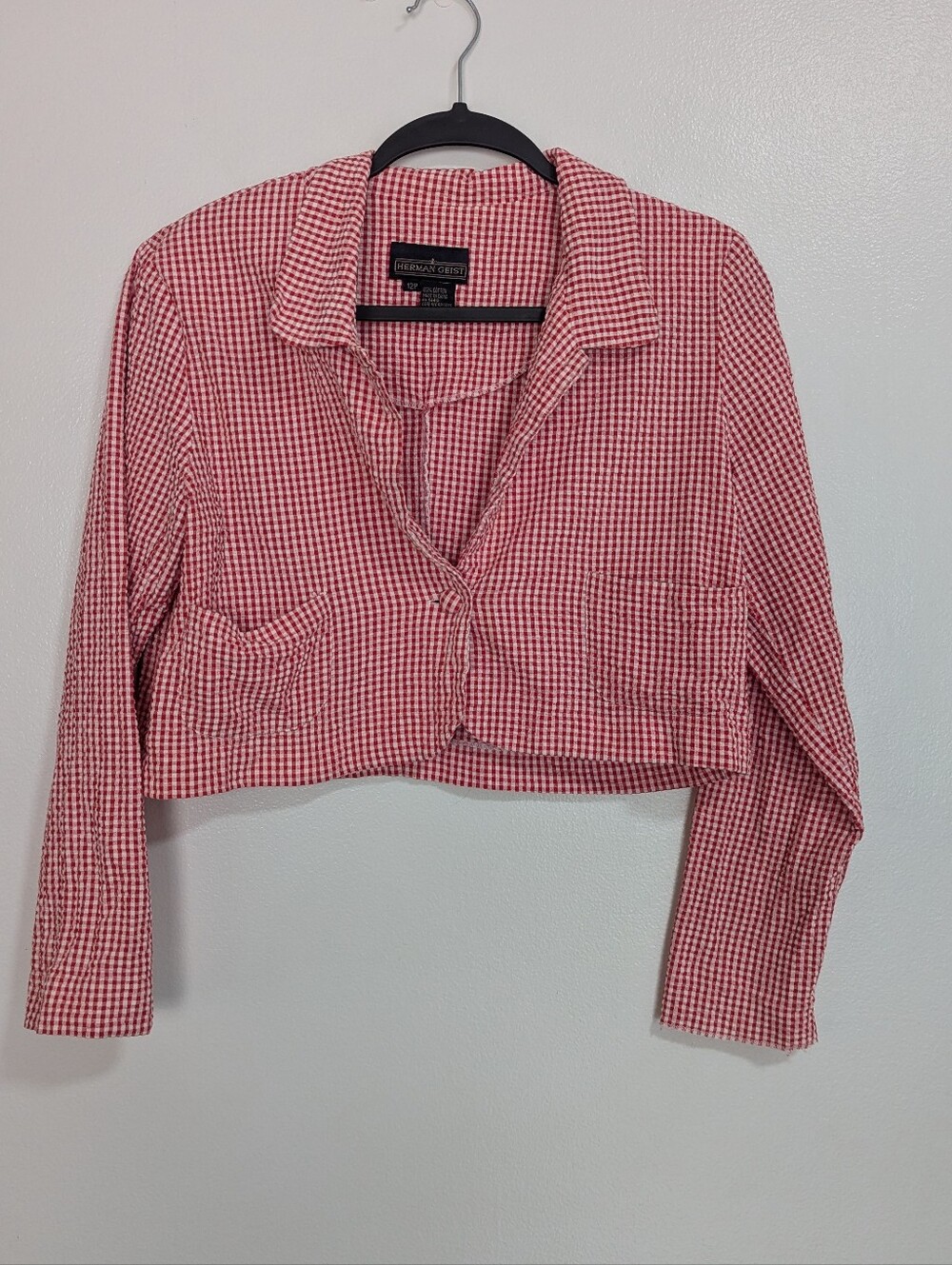 Vintage Herman Geist Size 12P Red & White Gingham Cropped Cotton Jacket